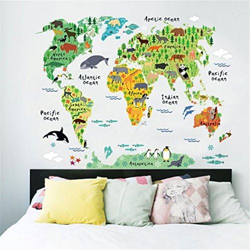 HN Animal World Map Removable Decal Art Mural Home Decor Wall Stickers