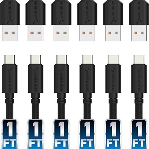 Sabrent [6-Pack] 22AWG Premium 1ft USB-C to USB A 2.0 Sync and Charge Cables [Black] (CB-C6X1)