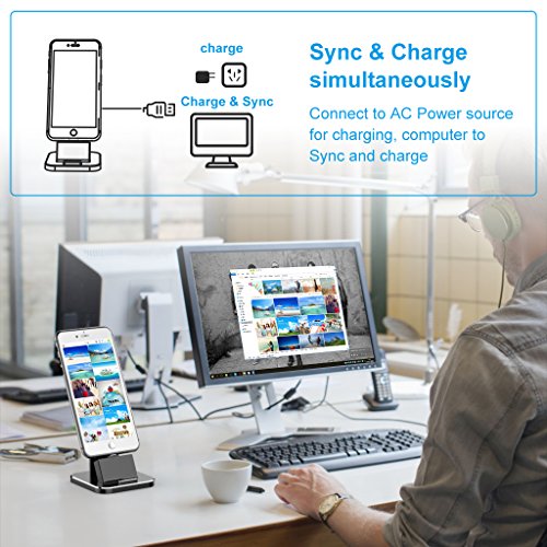 Cell Phone Charger Dock, XUNMEJ Universal Desktop Charging Stand Station for All Android Smartphone Samsung, iPhone X 8 7 6 Plus with Cable for Micro USB Type-C Apple iOS -Black