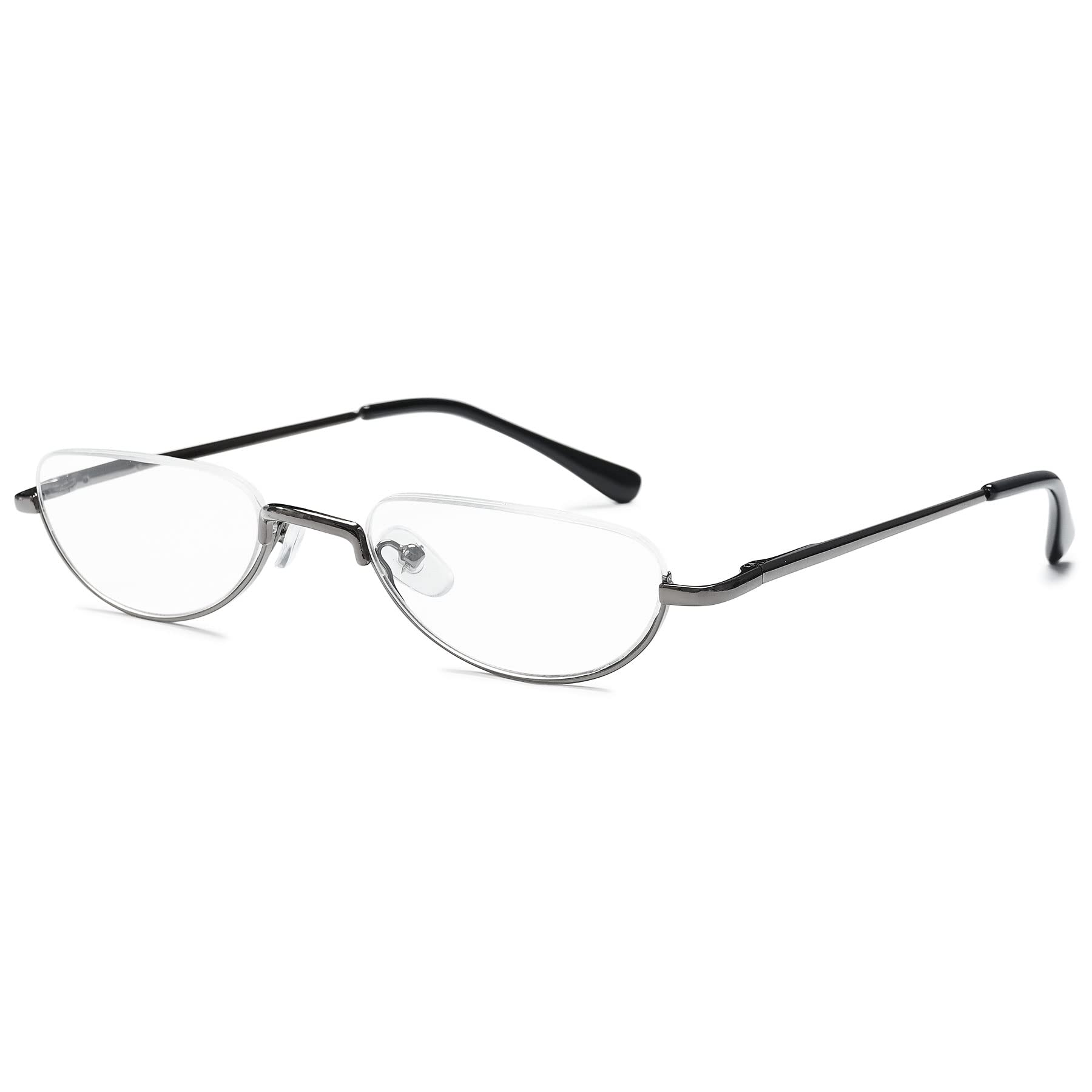 Lanomi Half Rim Reading Glasses Metal Mini Lightweight Reader Aid Half Moon Frame Transparent Lens Semi Rimless Eyewear Grey 3.5