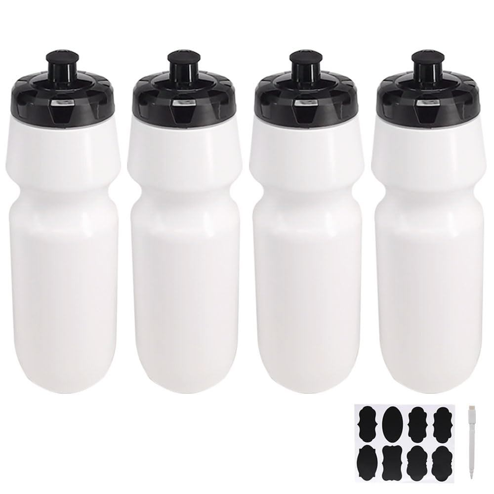 ZMCYN 4 Pack 800ML (27 oz) Sports Water Bottles Sports and Fitness Squeeze Water Bottles, Cycling Water Bottles Bike Bottle for Gym, Outdoor & Office - Extra Labels, 1 Pen