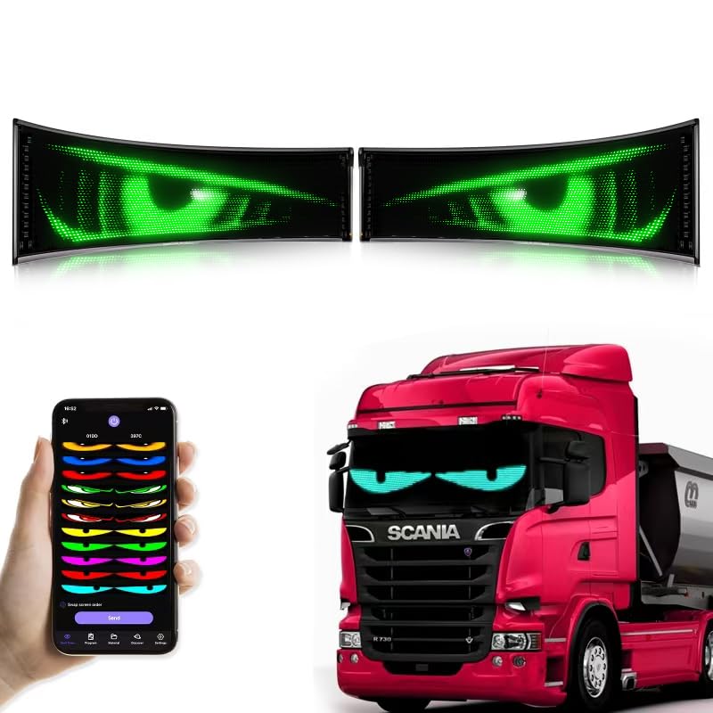 Photo 1 of 2Pcs LED Eyes for Truck Windshield | Devil Eyes Light for Cars | Flexible Scrolling Programmable LED Signs | Can Edit Text/Graffiti/Animations