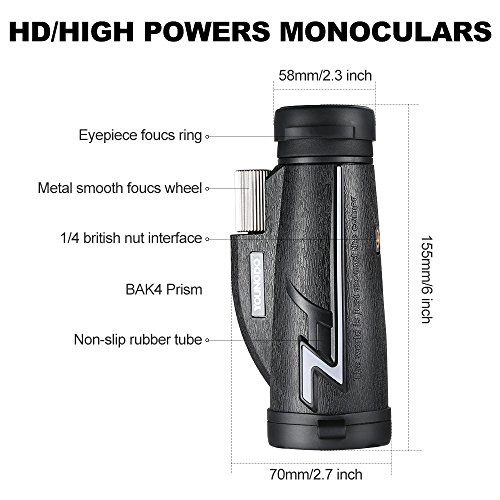 Monocular Telescope, Youngdo Monocular Scope 16X50 High Power for Adults Compact, with Smartphone Photography Adapter and Holder, Waterproof BAK4 Prism FMC Lens for Bird Watching Hunting Travelling - Thumbnail 4