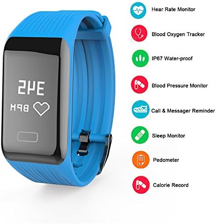 TUFEN Fitness Tracker Blood Oxygen &amp; Pressure Saturation Armband/Heart Rate Monitor Activity Tracker/Pedometer/ Steps Counter/ Calories Track /Smart Notification Bluetooth Bracelet (Blue)