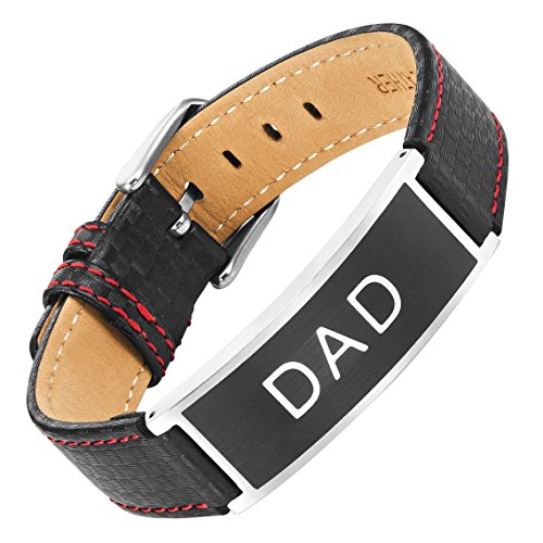Willis Judd DAD Carbon Fiber Effect Genuine Leather Bracelet Engraved Best Dad Ever with Red Top Stitching Willis Judd DAD Carbon Fiber Effect Genuine Leather Bracelet Engraved Best Dad Ever with Red Top Stitching
