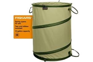Fiskars Kangaroo Collapsible Garden Bag for Yard Waste, 10 Gallon Reusable Container for Lawn Care and Gardening