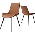 HIPIHOM Dining Chairs Set of 2, Modern Kitchen & Dining Room Chairs, Upholstered Faux Leather Cushion Seat and Sturdy Metal Legs (2 Brown Chairs)