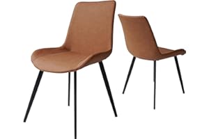 HIPIHOM Dining Chairs Set of 2, Modern Kitchen & Dining Room Chairs, Upholstered Faux Leather Cushion Seat and Sturdy Metal Legs (2 Brown Chairs)