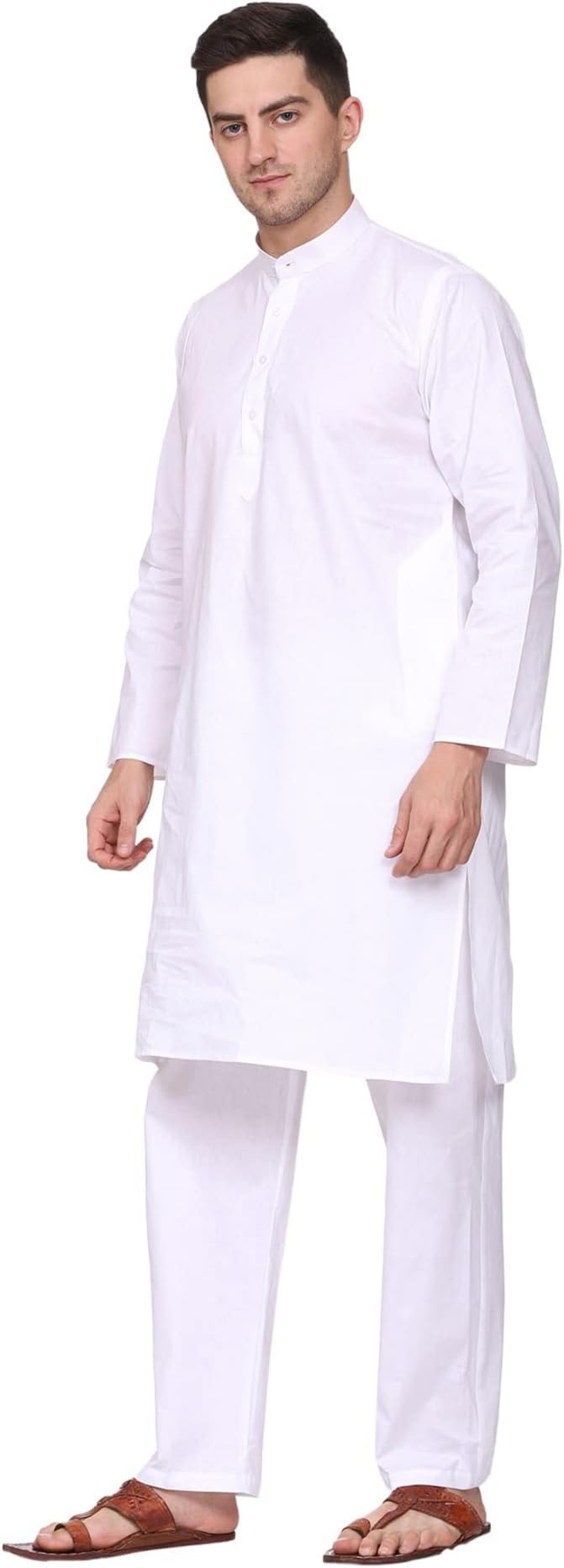 Photo 1 of **USED** TOSQP27 Mens Cotton White Kurta Pajamas Gift Ethnic Wedding Grooms Outfit Long Sleeve