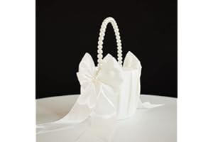 ATAILOVE Flower Girl Basket with Pearl Handle, Ivory Fariy Wedding Baskets for Flower Girls