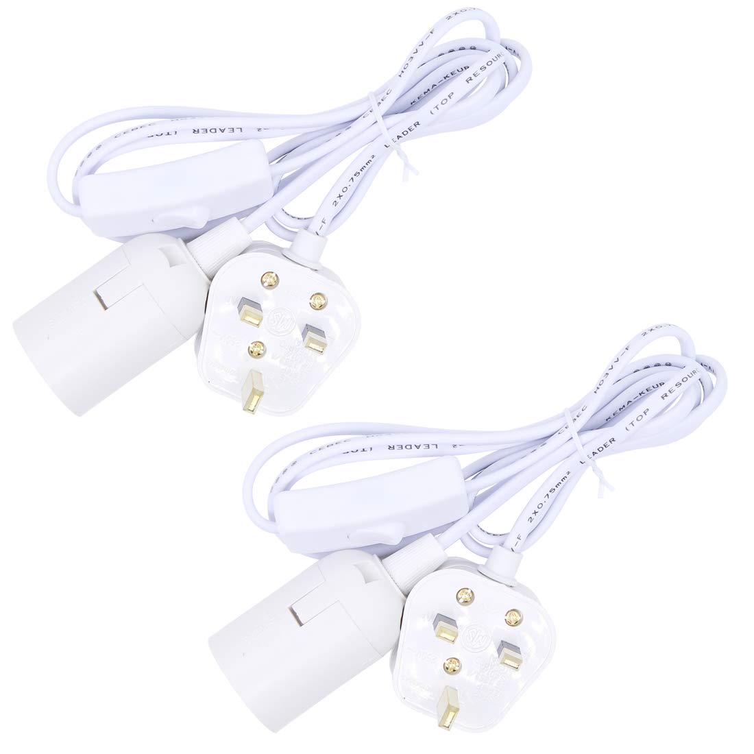 Kelamayi 2 Pack E27 Lamp Holder Socket,Pendant Light Ceiling Lighting Suspended Hanging Light Fitting Cable Plug with On/Off Switch-UK Plug for Ceiling Lamps Table Floor Lights (White)