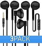 Headphones, 3-PACK Premium Earphones/Earbuds/Headphones with Stereo Mic&Remote Control for iPhone iPad iPod Samsung Galaxy and More Android Smartphones Compatible With 3.5mm Headphone - Black
