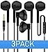 Headphones, 3-PACK Premium Earphones/Earbuds/Headphones with Stereo Mic&Remote Control for iPhone iPad iPod Samsung Galaxy and More Android Smartphones Compatible With 3.5mm Headphone - Black