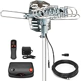 InstallerParts Snap On Amplified Outdoor HDTV Antenna -- 150 Miles Long Range -- Motorized 360 Degree Rotation -- Wireless Remote Control