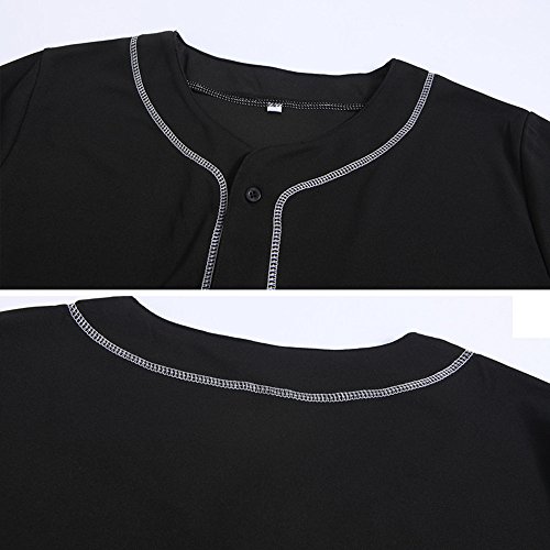 LIWEIKE Mens Baseball Jersey Button Down Plain Short Sleeve Hipster Hip Hop T Shirts (Small) - Thumbnail 4