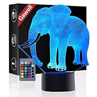 Elephant 3D Illusion Birthday Gift Lamp, Gawell 7 Color Changing Touch Switch Table Desk Decoration Lamps Mother