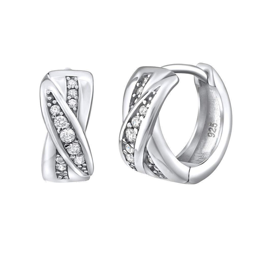 SILVEGO - QRE438K - Women 925 Sterling Silver Hoop Earrings with Zirconia