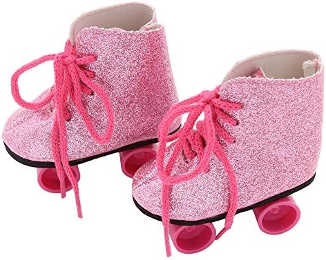 Wffo Glitter Doll Roller Skates for 18 Inch Our Generation American Girl Doll (Pink)