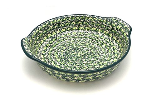 Click Here to See More Images Polish Pottery Baker - Round with Grips - Large - Irish Meadow
