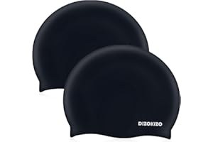 Dizokizo 2pcs Silicone Swim Cap for Kids 6-14, High Elasticity Comfortable Non-Slip Swimming Cap for Girls & Boys, Durable Waterproof Swim Hats for Long and Short Hair, Keep Hair Dry
