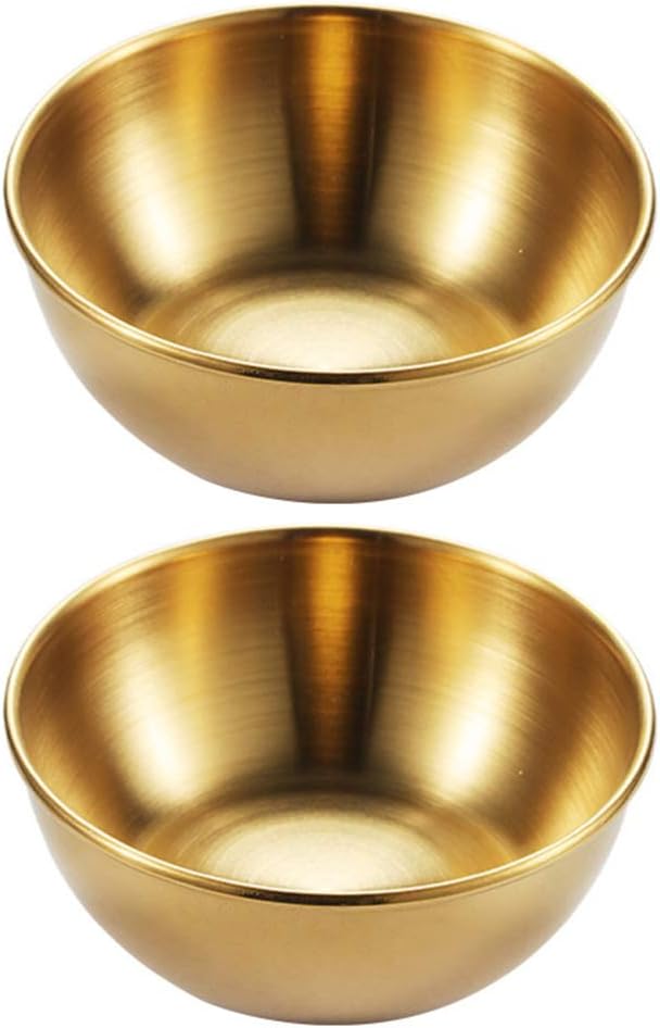 UPKOCH Keramik Schälchen Edelstahl Mini Dipschalen Runde Servierschalen Dipschale Saucenschälchen Gewürzschale Snack Schälchen Obstbehälter für Sojasauce Dip Golden 2 Stück
