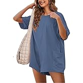 Yozazzy Womens Athletic Tee Rompers Hot Shot One Piece Shorts Casual Baggy Jumpsuits Workout Overall Trendy Outfits