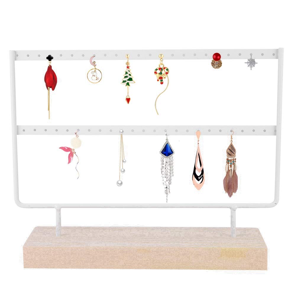 ASHATA 46 Holes Metal Jewelry Rack Earrings Necklace Display Stand Hanger Storage Organizer Jewelry Organizer for Bedroom (White)