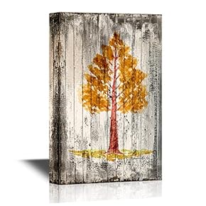 Canvas Wall Art - Tree Branch on Wood Background - Vintage Style Gallery Wrap Modern Home Art | Ready to Hang - 12x18 inches