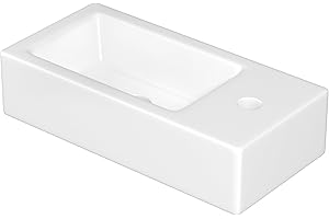 AmpleCharmic Wall Mounted Sink for Small Bathroom, 14.5'' x 7.3'' Ceramic Rectangular Wash Basin, Right Hand(White)