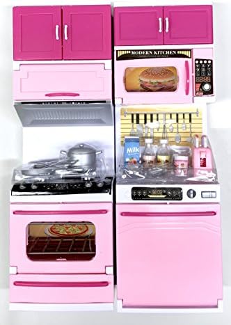 Mini Toy PInk Kitchen Playset with Oven &amp; Stovetop (Perfect for Use with 12" Dolls)