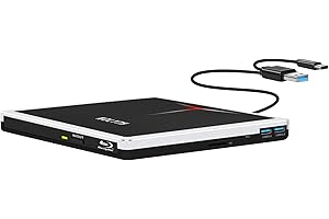NOLYTH External Blu Ray Drive, USB 3.0 Type-C Portable +/-RW Bluray Burner with SD TF USB Slots, Slim Blu Ray CD/DVD Drive fo