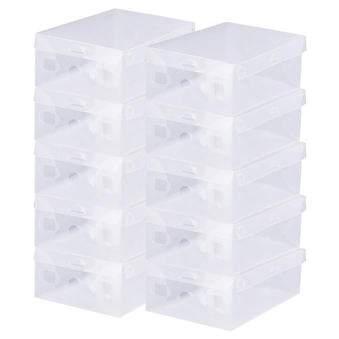 BUZIFU 20pcs Cajas para Zapatos Transparente Plástico Apilable con Agujero para La Ventilación, Hasta La Talla 42, Ideal para Guardar Calzado de Muchos Tipos, Zapatillas, Tacones, Botas Cortas