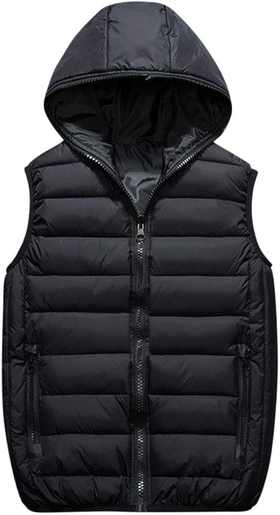 Mens Hooded Gilet Casual Thicken Zipper Lapel Collar Gilets Padded Down