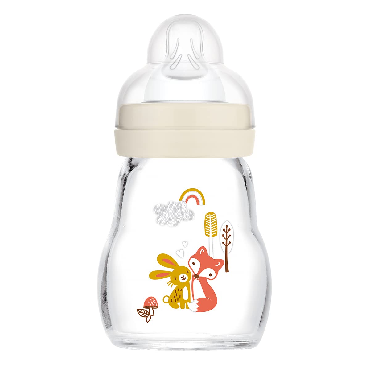 MAM Feel Good Glass Bottle | 1 Pack (1 x 170ml) | MAM Glass Bottle with Slow Flow Teat Size 1 | Baby Accessories for Newborn | Yellow (Various Designs)