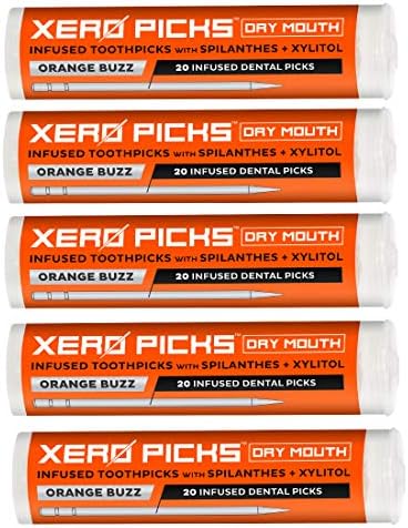 Xero Picks Infused Flavored Toothpicks for Long-Lasting Fresh Breath & Dry Mouth Prevention - 100 Picks (5 Pack) (Orange)