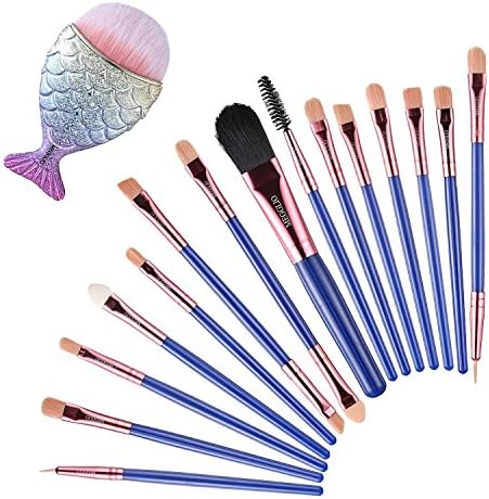 MEGGLIO Fairy Mermaid Makeup Brushes Set With Case Double Ended Professional Foundation Brush Eye Makeup Brush Double Head Brush Beauty Cosmetic Tools(16Pcs)