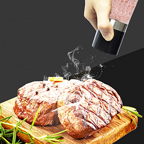 Lasten Salt and Pepper Grinder Set Adjustable Ceramic Sea Salt Grinder Tall Clear Plastic Salt and Pepper Shakers Pepper Mill Stainless Steel Pepper Grinder Mill for Home Restaurant Party Picnic