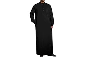 YAOHUOLE Muslim Thobe for Men Button down Mens Caftans Big and Tall Mens Arab Thobe with Pocket