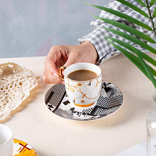 Coffee Cup Sets Luxury Arabic Style Espresso Coffee Cup Ceramic Small Tea Cup and Saucer Set of 6