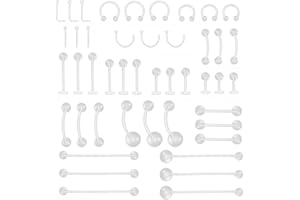 CrazyPiercing 45pcs Clear Piercing Retainers Bioflex Nose Tongue Nipple Belly Rings Assorted Clear Plastic Body Piercing Jewe