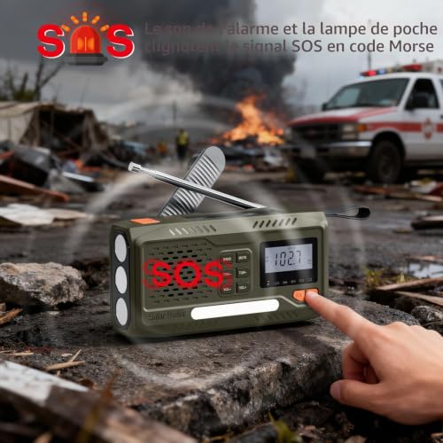 Survival Radio, Battery Operated Portable Solar Radio with 4500mAh Rechargeable Battery, AM/FM Crank, Screen, Emergency Kit with Lamp, SOS Alarm and Smart Phone Emergency Charging