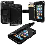 iPod Touch 4th Generation Wallet, TechSpec(TM) Black Crocodile Leather Wallet Pouch Case Cover with Slots for Apple iPod Touch 4th Generation