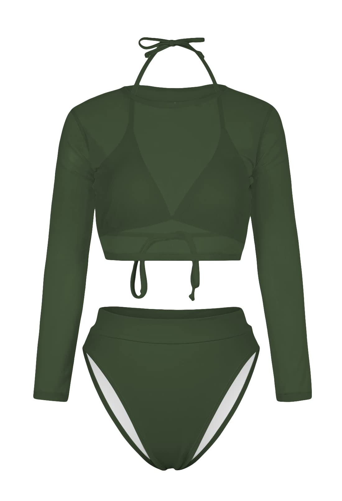 Photo 1 of Kisscynest Women's Long-Sleeved Cover up Shirt High Cut Swimsuit Army Green XL