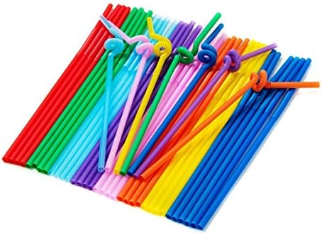 DiscountOne Flex Drinking Straws Set - Disposable Long Drinking Plastic Straws - Assorted Multi Color (100)