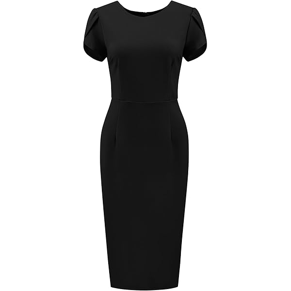 Hobemty Women's Knee Length Pencil Dress Cap Sleeve Belted Wear to Work  Sheath Dresses Small Black at Amazon Women's Clothing store
