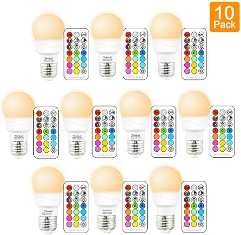 Yangcsl E12 Candelabra Base RGB LED Color Changing Light Bulb with Remote Control, Memory and Sync and Timer,3W Mood Ambiance Lighting (10 Pack)