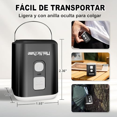 Ultra Mini Bomba De Aire Eléctrica, Bombas Aire Eléctricas Portátiles, Mini Bomba De Aire con 3 Modos Luz de Camping, 5 Boquillas, Inflador y Desinflador, Inflar Colchon Juguetes Inflables y Alberca