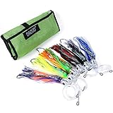 DAOUD Set of 6 Fishing Lures Trolling Lures Saltwater for Tuna Marlin Dolphin Mahi Wahoo and Durado, Included 9 inch Rigged Big Game Fishing Lures and Free Mesh Bag