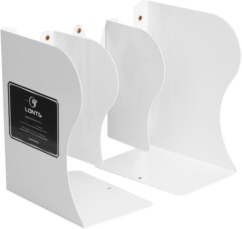 Retractable Bookends Heavy Duty Desktop Book Holder Metal Book Ends File Rack Document Dividers Desk Book Storage Organiser Bookshelf White for Shelves Kids Children Office School Library - Image 5