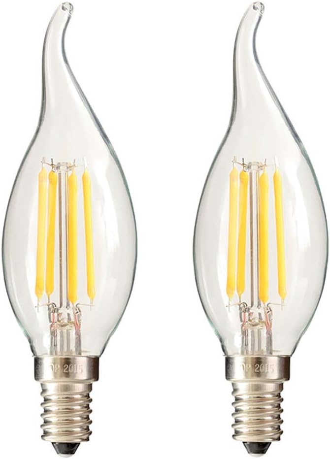 HLL Candelabra LED Filament Bulbs NOT Dimmable 4W 3000K Warm White 400lm E14 Base Decorative Candle Light Bulb(2pack)